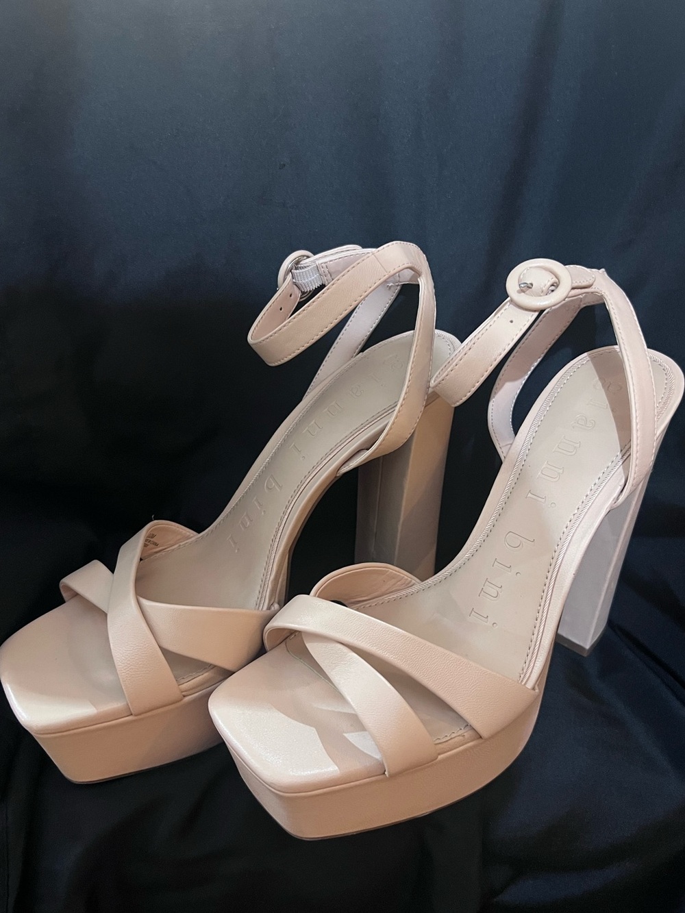 Gianni Bini Leather Platform Cross Strap Sandals